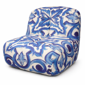 majolica koltuk, desenli tasarım koltuk, el boyaması desen koltuk, özel üretim koltuk, özel ölçü koltuk, sipariş mobilya, ısmarlama mobilya, majolika desen kumaş, akdeniz stili koltuk, modern sanat koltuğu, talent design koltuk