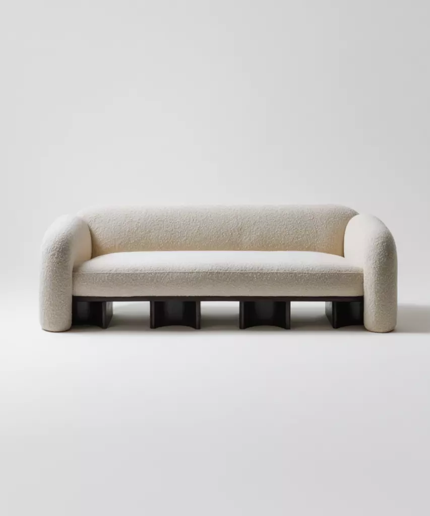 migidus kanepe, oval modern kanepe, bouclé sofa, kemerli baza kanepe, heykelsi modern koltuk, özel üretim kanepe, sipariş mobilya, ısmarlama mobilya, talent design sofa