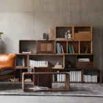 modüler kitaplık, ceviz kitaplık, radius hatlı raf sistemi, modern ahşap kitaplık, özel üretim, sipariş mobilya, ısmarlama mobilya, talent design kitaplık