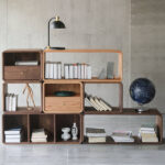 modüler kitaplık, ceviz kitaplık, radius hatlı raf sistemi, modern ahşap kitaplık, özel üretim, sipariş mobilya, ısmarlama mobilya, talent design kitaplık