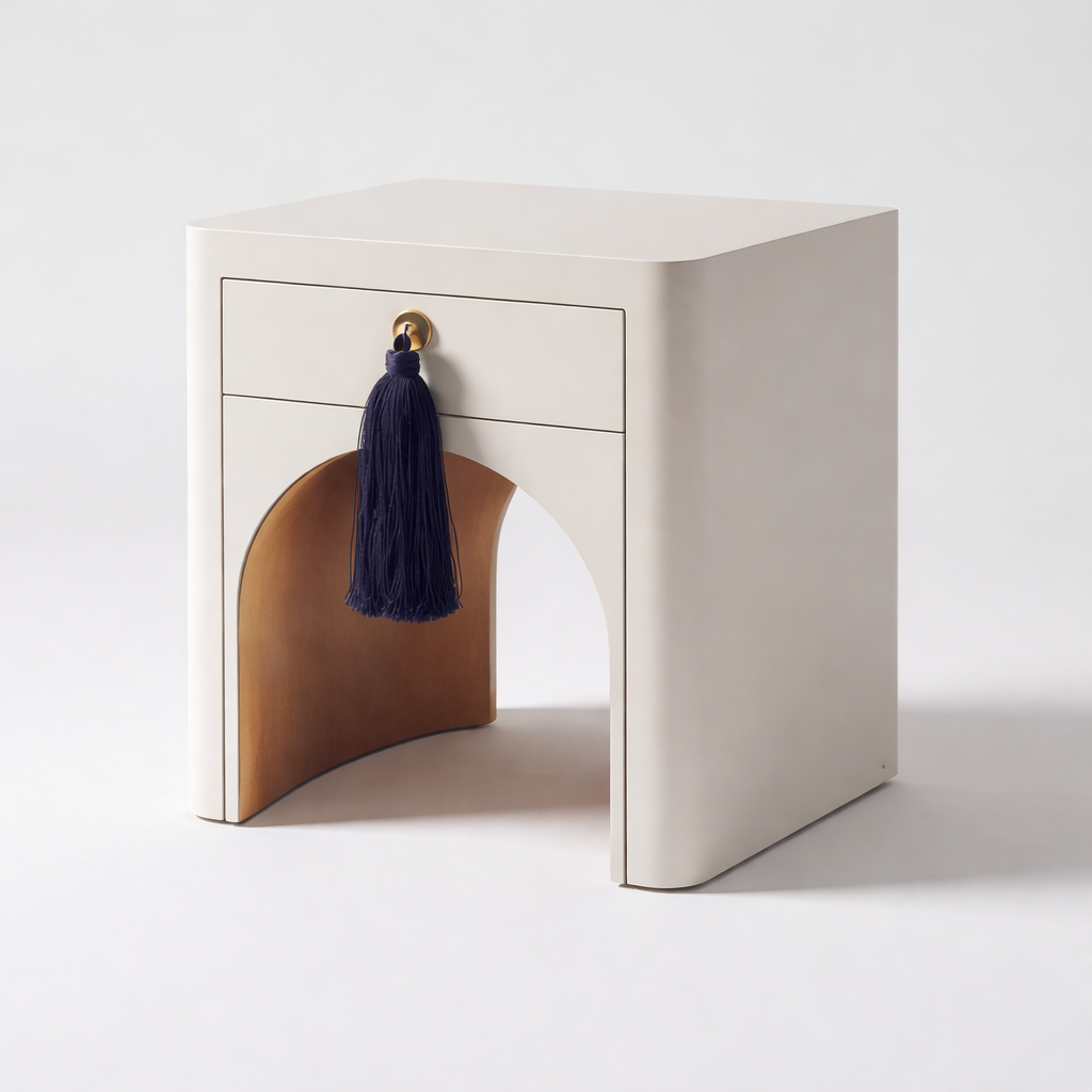 narlona komodin, arkad form komodin, modern tasarım komodin, püsküllü kulp mobilya, özel üretim komodin, ısmarlama mobilya, sipariş mobilya, talent design komodin