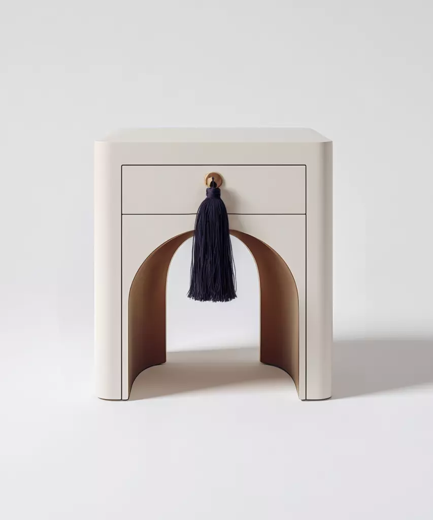 narlona komodin, arkad form komodin, modern tasarım komodin, püsküllü kulp mobilya, özel üretim komodin, ısmarlama mobilya, sipariş mobilya, talent design komodin