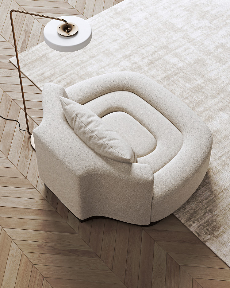 boucle koltuk, oval lounge koltuk, modern heykelsi koltuk, soft luxury koltuk, organik form koltuk, özel üretim, sipariş mobilya, ısmarlama mobilya, talent design koltuk