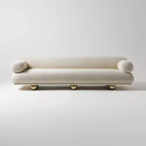 rollox kanepe, silindirik bouclé kanepe, modern heykelsi sofa, pirinç ayaklı kanepe, özel üretim kanepe, sipariş mobilya, ısmarlama mobilya, talent design sofa