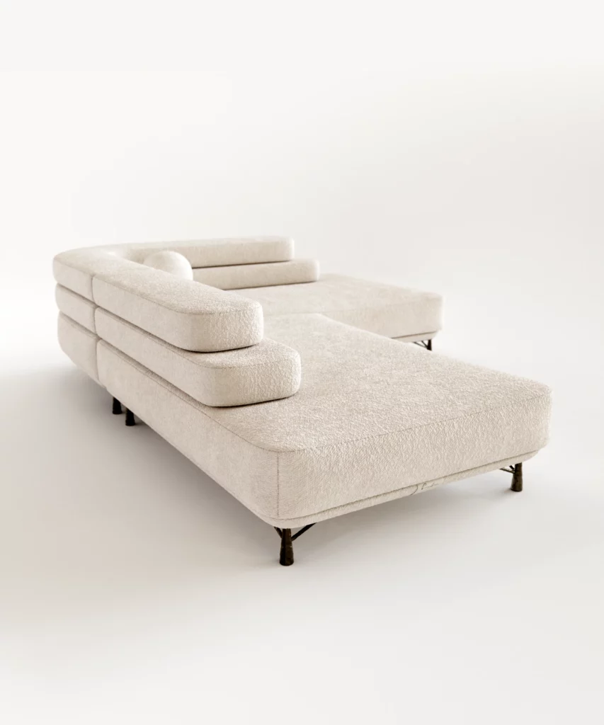 tarella köşe kanepe, modern lineer kanepe, minimal köşe koltuk, bouclé kanepe, özel üretim kanepe, sipariş mobilya, ısmarlama mobilya, talent design sofa
