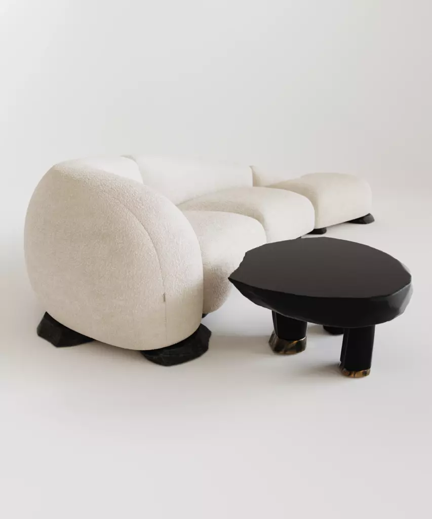 tigiu köşe kanepe, organik köşe koltuk, kıvrımlı bouclé kanepe, modern modüler sofa, özel üretim kanepe, sipariş mobilya, ısmarlama mobilya, talent design sofa