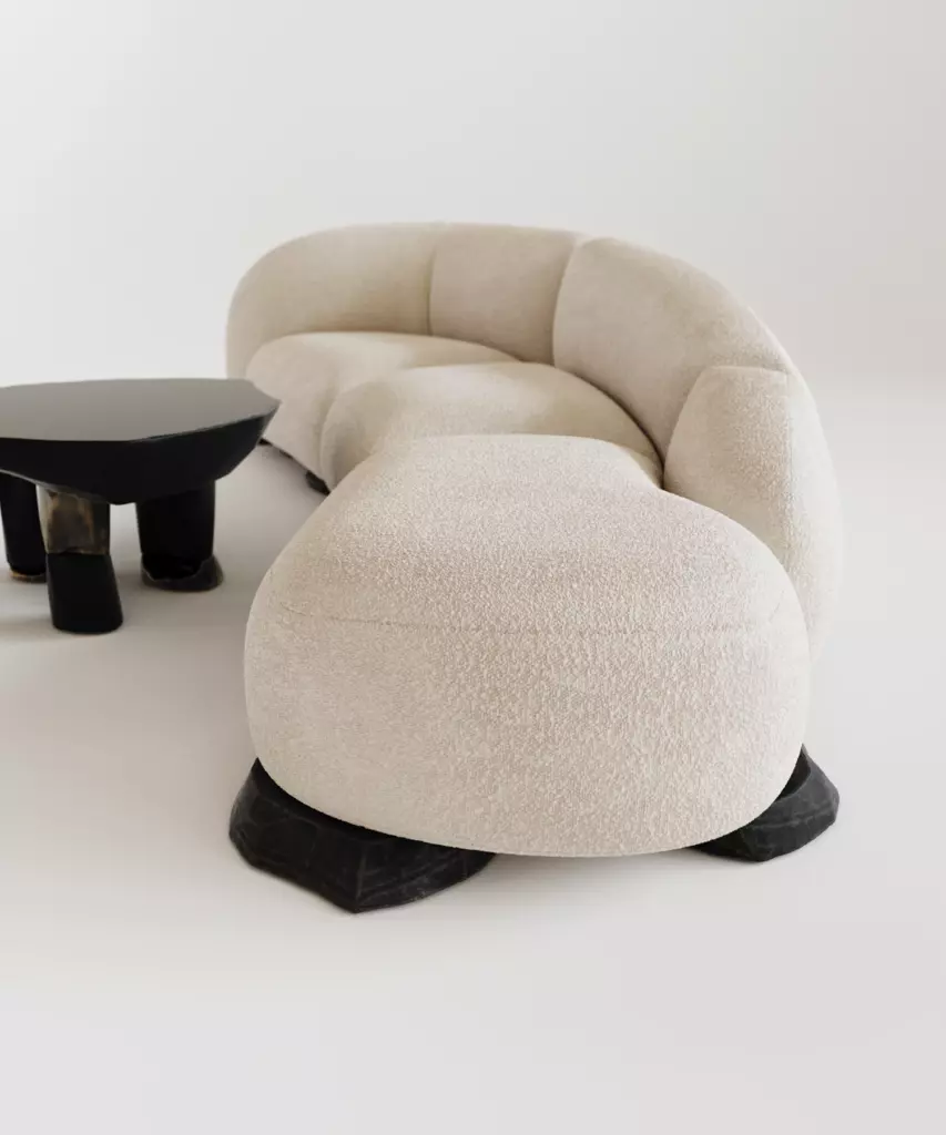 tigiu köşe kanepe, organik köşe koltuk, kıvrımlı bouclé kanepe, modern modüler sofa, özel üretim kanepe, sipariş mobilya, ısmarlama mobilya, talent design sofa