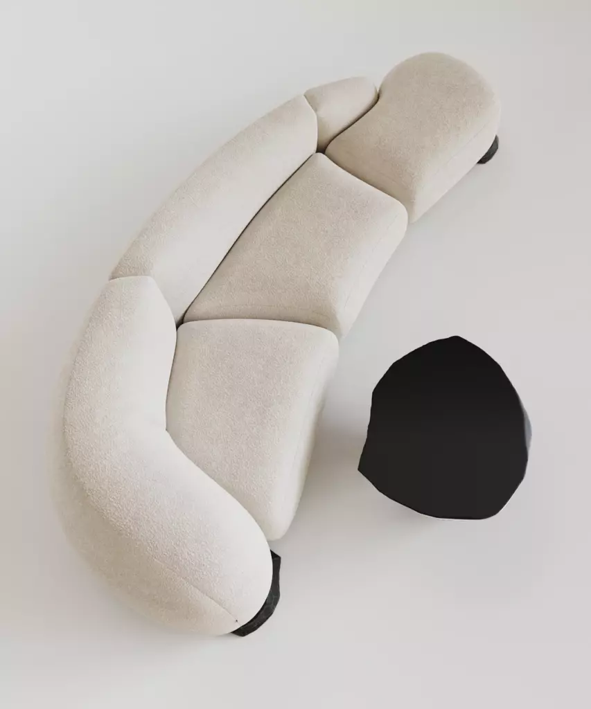 tigiu köşe kanepe, organik köşe koltuk, kıvrımlı bouclé kanepe, modern modüler sofa, özel üretim kanepe, sipariş mobilya, ısmarlama mobilya, talent design sofa