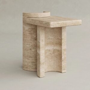 traverten yan sehpa, ozel uretim sehpa, masif tas sehpa, modern minimalist sehpa, siparis mobilya