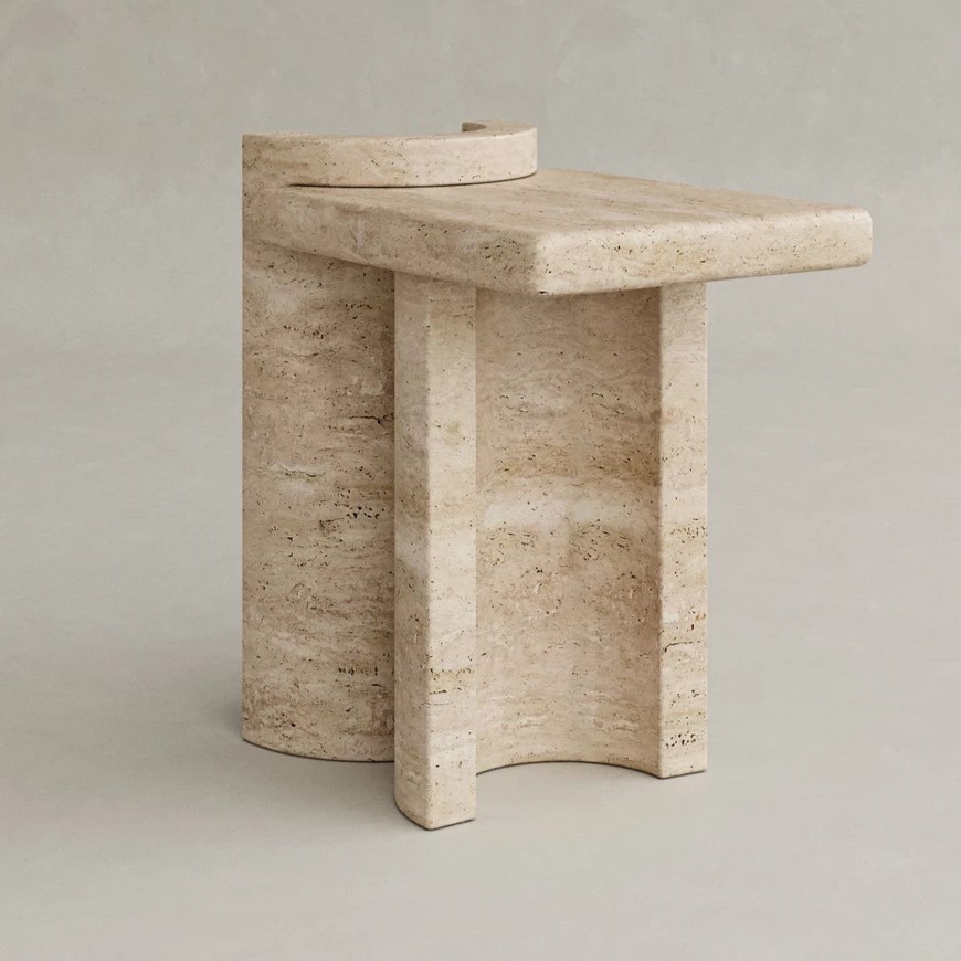 traverten yan sehpa, ozel uretim sehpa, masif tas sehpa, modern minimalist sehpa, siparis mobilya