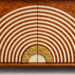 kok kaplama ahsap art deco bufe tasarimi, mermer tablalı luks sideboard tasarimi, konsantrik motifli dekoratif modern bufe, ozel uretim kok kaplama luks bufe tasarimi, metal detayli art deco stil bufe