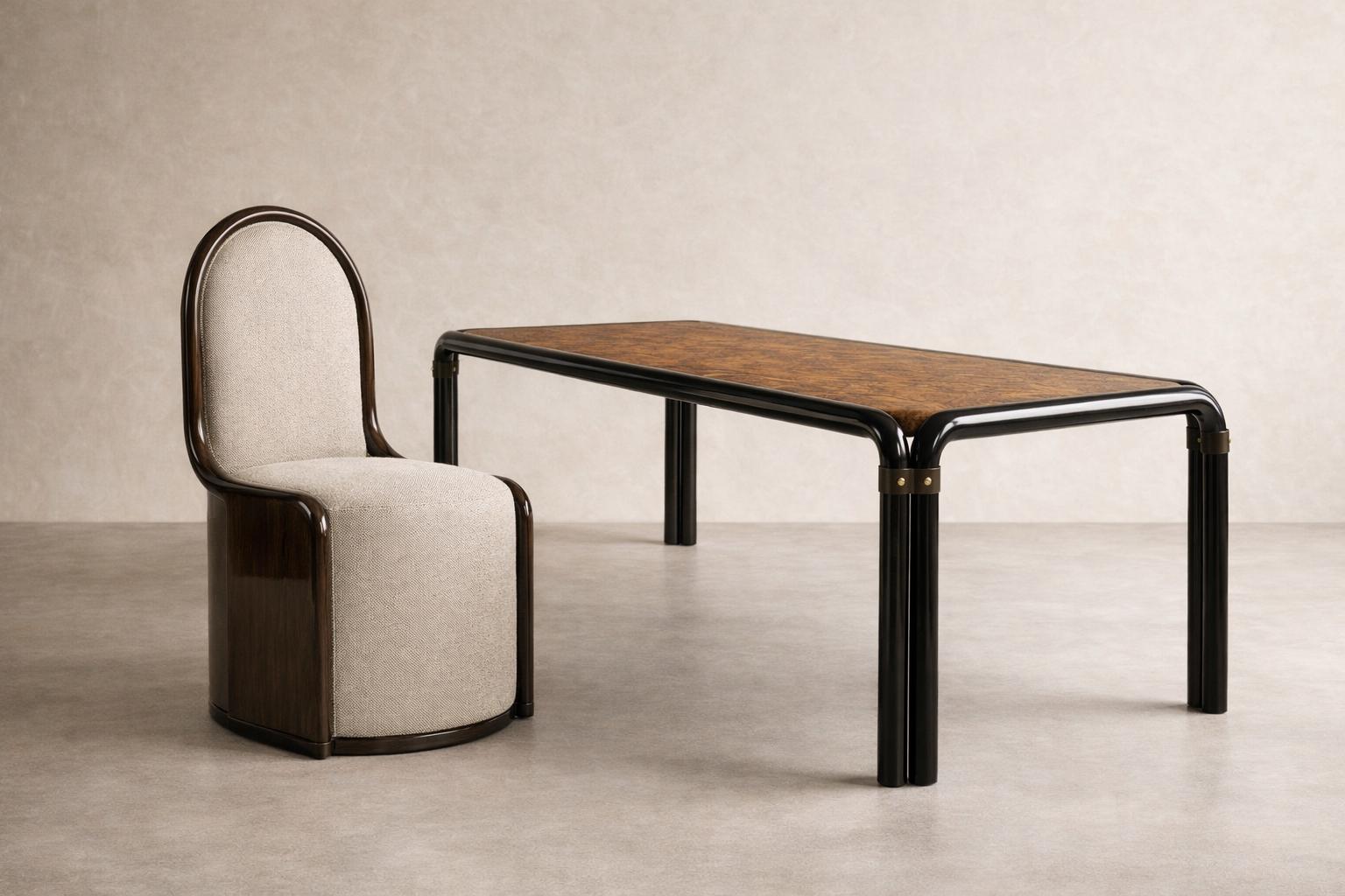 kavisli metal ayak masa özel üretim, ceviz kaplama modern masa özel ölçü sipariş mobilya, ısmarlama mobilya endüstriyel yemek masası tasarım, metal çerçeveli masa modern dining table ahşap tabla, siyah metal ayaklı masa çağdaş tasarım mobilya