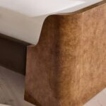 kavisli masif ahşap yatak tasarım, art deco stil özel ölçü karyola, ceviz kaplama lüks yatak modeli, sipariş mobilya yatak odası tasarımı, ısmarlama mobilya modern bed frame