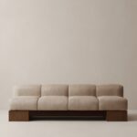 masif ahsap platform modern kanepe tasarimi, kalin minderli moduler sofa modeli, ozel uretim genis oturum kanepe, dusuk profil modern salon koltugu, dokulu kumas platform bazli kanepe