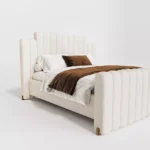 dikey kanallı döşemeli karyola, art deco başlıklı modern yatak, yüksek başlıklı döşemeli yatak çerçevesi, metal köşe detaylı tasarım karyola, özel üretim kanallı yatak başlığı