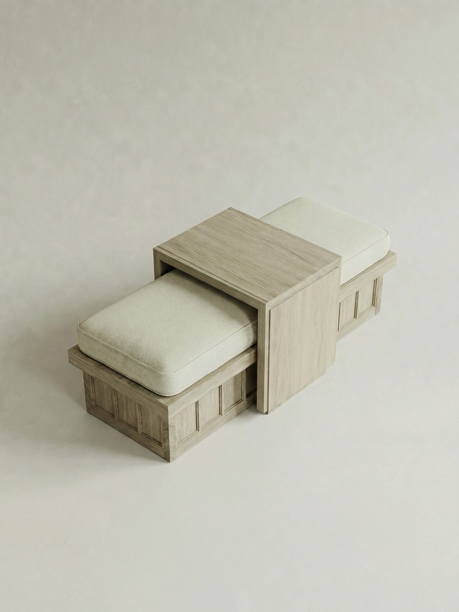 masif mese panel detayli bench tasarimi, entegre sehpali modern bench oturma, ozel uretim ahsap bench tasarimi, dosemeli oturumlu modern bench, cok fonksiyonlu bench mobilya