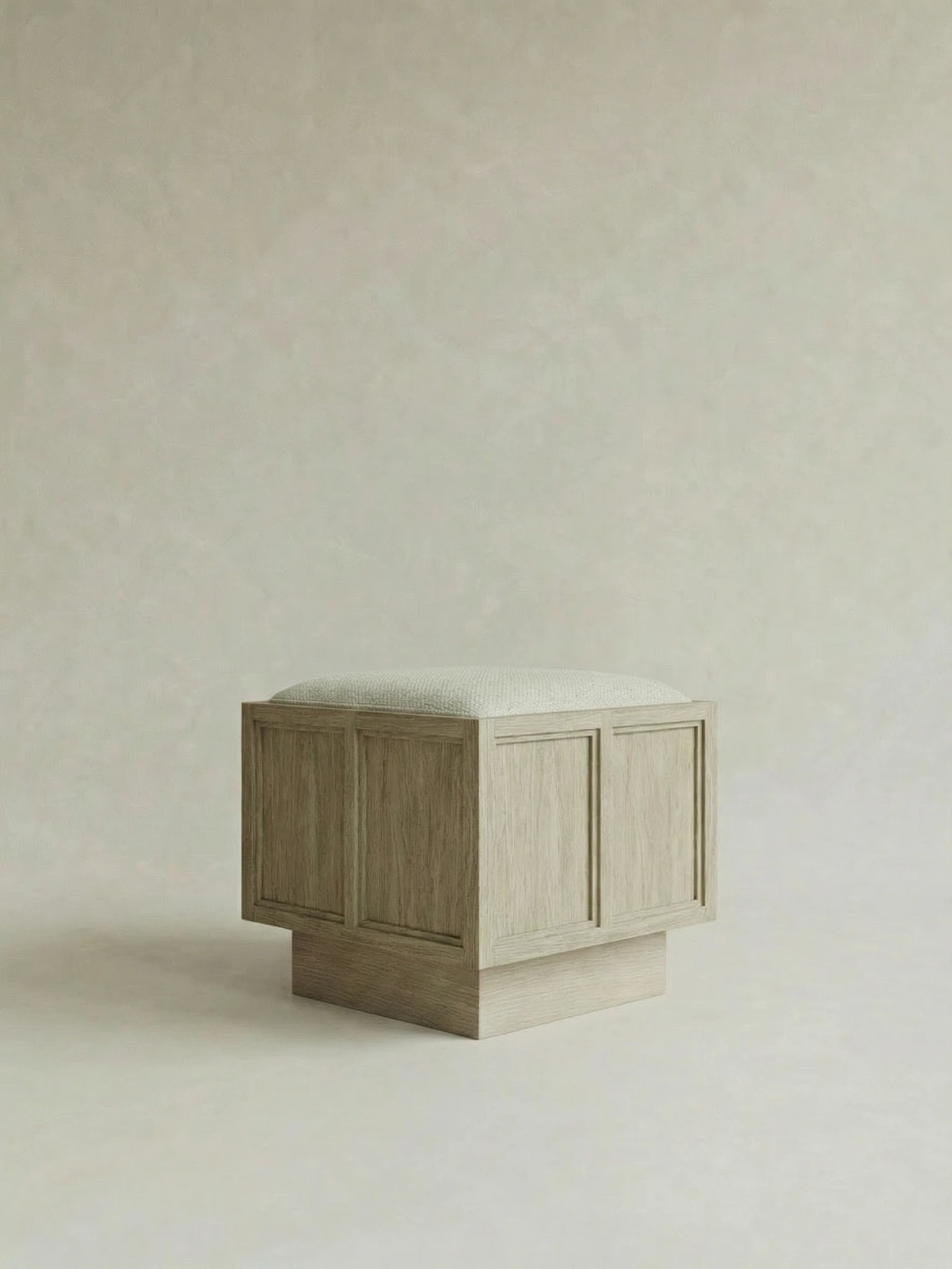 masif mese panel detayli puf tasarimi, dosemeli modern ahsap puf, ozel uretim ottoman tasarimi, panel govdeli minimal puf, japandi stil modern puf