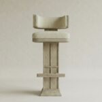 masif ahsap bar sandalyesi dosemeli oturum, blok ayak modern bar taburesi ozel uretim, japandi stil mutfak bar sandalyesi modeli, ayak destekli bar sandalyesi siparis mobilya, modern ahsap bar sandalyesi ismaralama mobilya