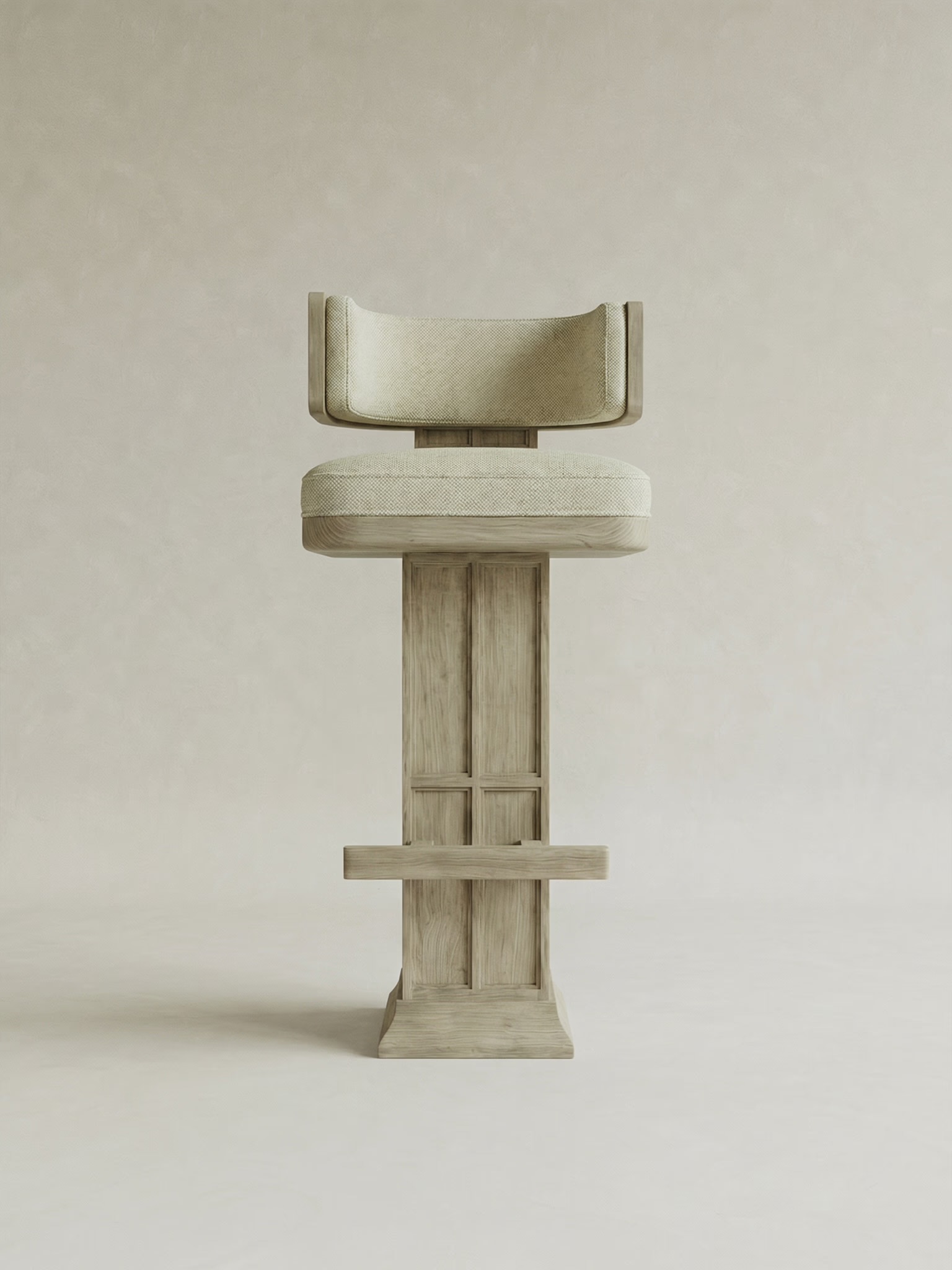 masif ahsap bar sandalyesi dosemeli oturum, blok ayak modern bar taburesi ozel uretim, japandi stil mutfak bar sandalyesi modeli, ayak destekli bar sandalyesi siparis mobilya, modern ahsap bar sandalyesi ismaralama mobilya