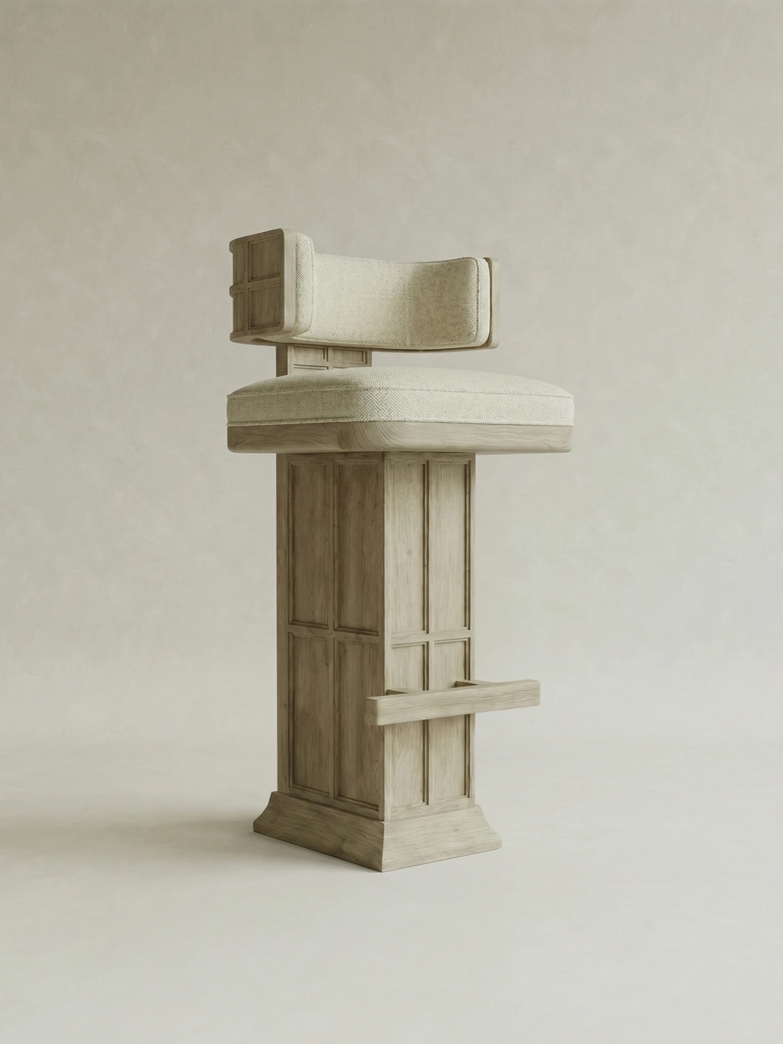 masif ahsap bar sandalyesi dosemeli oturum, blok ayak modern bar taburesi ozel uretim, japandi stil mutfak bar sandalyesi modeli, ayak destekli bar sandalyesi siparis mobilya, modern ahsap bar sandalyesi ismaralama mobilya