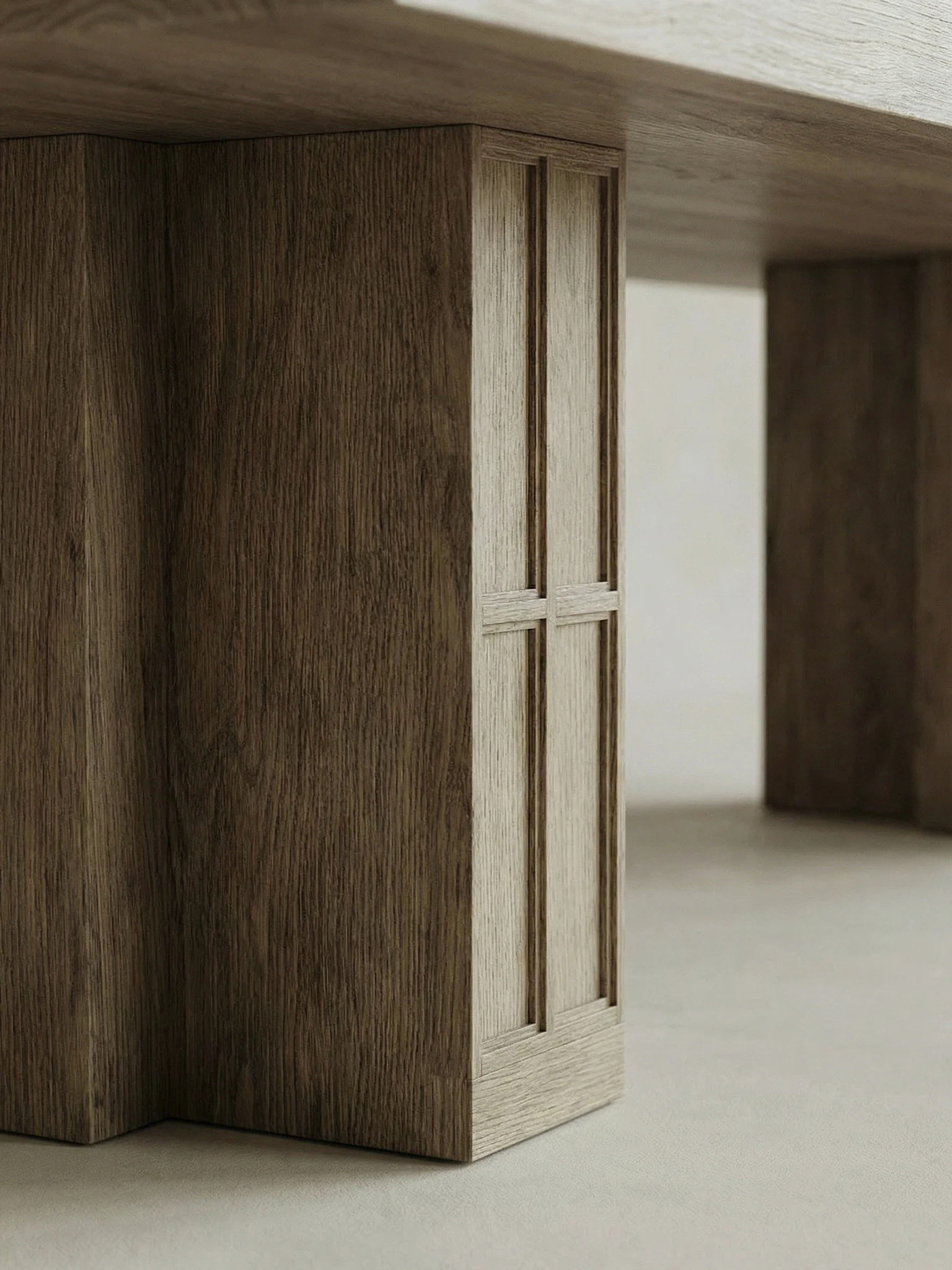 masif mese mermer intarsia yemek masasi, coklu ayakli modern dining table tasarimi, ozel uretim ahsap masa tasarimi, tas inlay detayli modern masa, mimari heykelsi yemek masasi