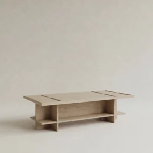masif mese panel yuzey orta sehpa, acik rafli modern coffee table tasarimi, ozel uretim ahsap orta sehpa, grid form minimal sehpa tasarimi, panel detayli modern orta sehpa