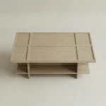 masif mese panel yuzey orta sehpa, acik rafli modern coffee table tasarimi, ozel uretim ahsap orta sehpa, grid form minimal sehpa tasarimi, panel detayli modern orta sehpa