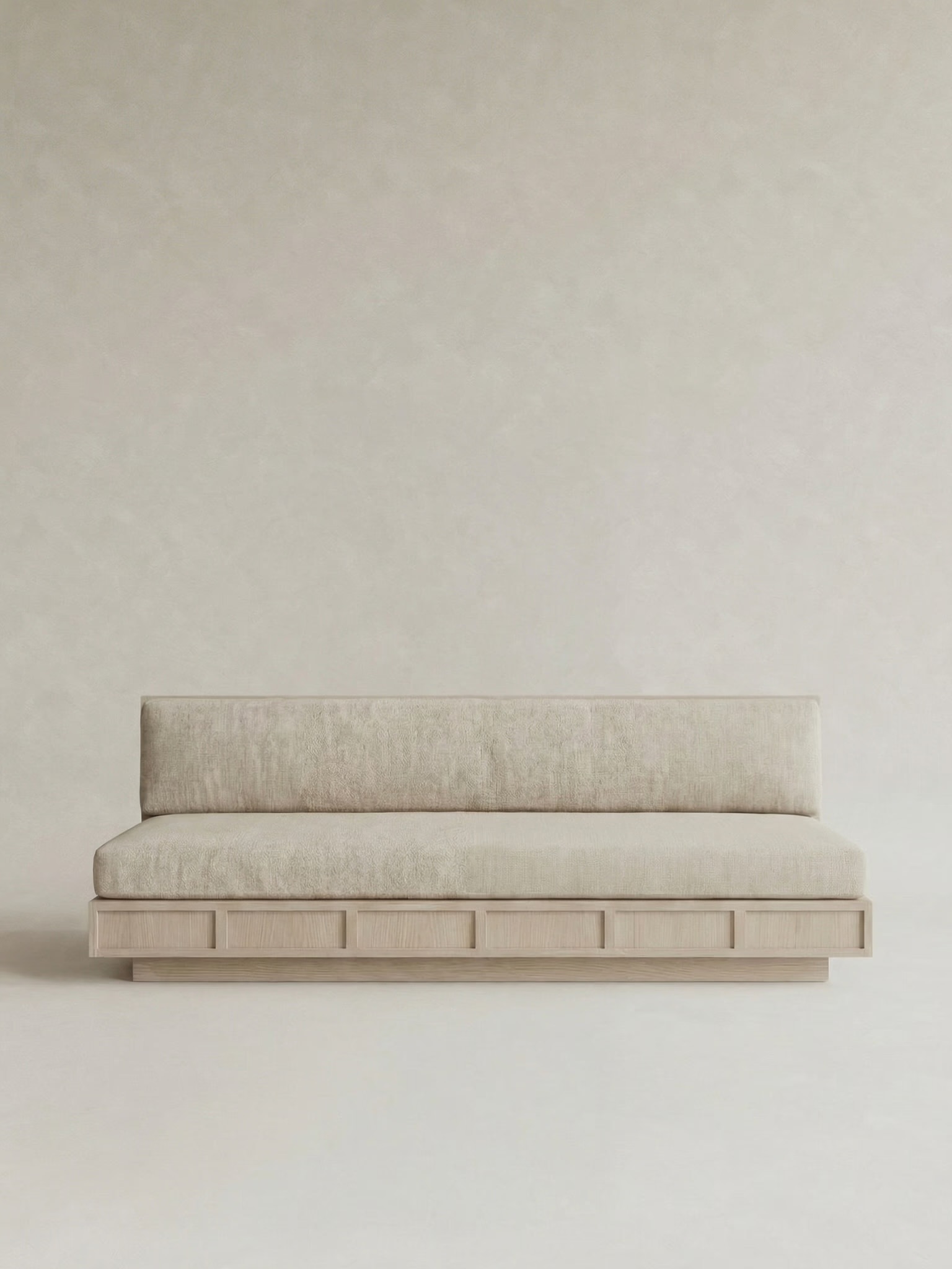 masif ahsap kanepe minimal platform tasarim, ozel uretim modern kanepe modeli siparis mobilya, japandi stil low profile kanepe tasarimi, panel detayli ahsap kanepe ismaralama mobilya, modern dosemeli kanepe masif govde