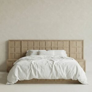 masif ahsap karyola panel baslik tasarim, ozel uretim modern yatak modeli siparis mobilya, japandi stil platform karyola tasarimi, panel detayli yatak odasi mobilyasi ismaralama, modern ahsap karyola minimal govde