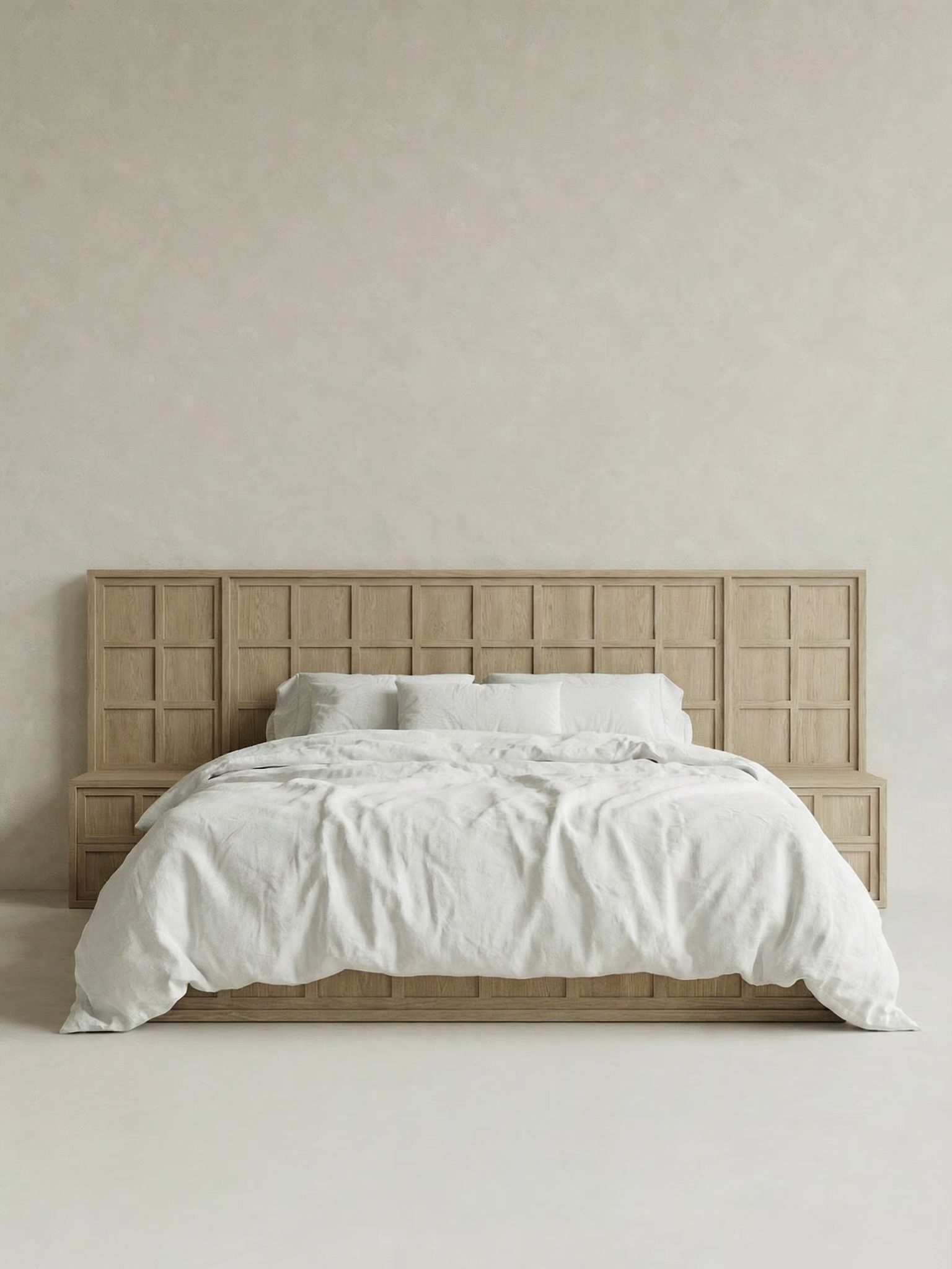 masif ahsap karyola panel baslik tasarim, ozel uretim modern yatak modeli siparis mobilya, japandi stil platform karyola tasarimi, panel detayli yatak odasi mobilyasi ismaralama, modern ahsap karyola minimal govde