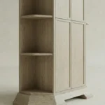 cam kapakli vitrin bufe masif mese, acik rafli modern vitrin dolap tasarimi, ozel uretim vitrin bufe modeli, japandi stil sergileme dolabi, modern ahsap vitrin storage unitesi