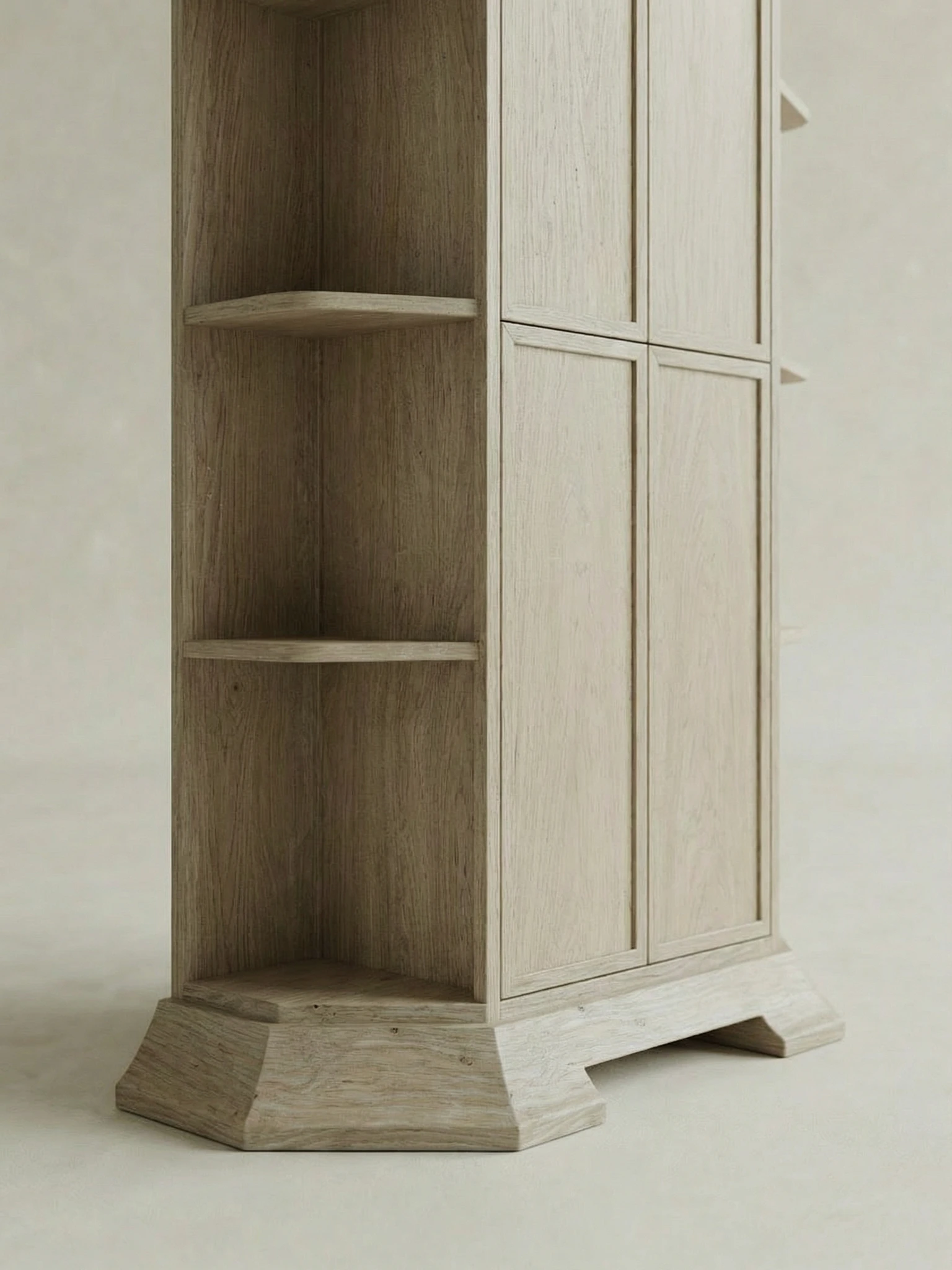 cam kapakli vitrin bufe masif mese, acik rafli modern vitrin dolap tasarimi, ozel uretim vitrin bufe modeli, japandi stil sergileme dolabi, modern ahsap vitrin storage unitesi