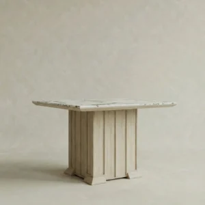 mermer ust yuzey masa dikey panel ayak, masif mese heykelsi dining table tasarimi, ozel uretim mermer yemek masasi, modern japandi masa modeli panel ayak, ince tabla merkezi ayak masa tasarimi