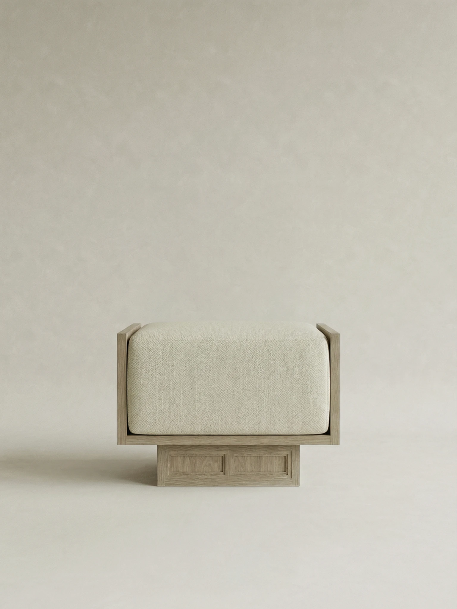 masif mese cerceveli modern puf tasarimi, dosemeli kubik oturum ottoman, ozel uretim ahsap puf modeli, minimal modern puf japandi stil, cerceveli heykelsi puf tasarimi