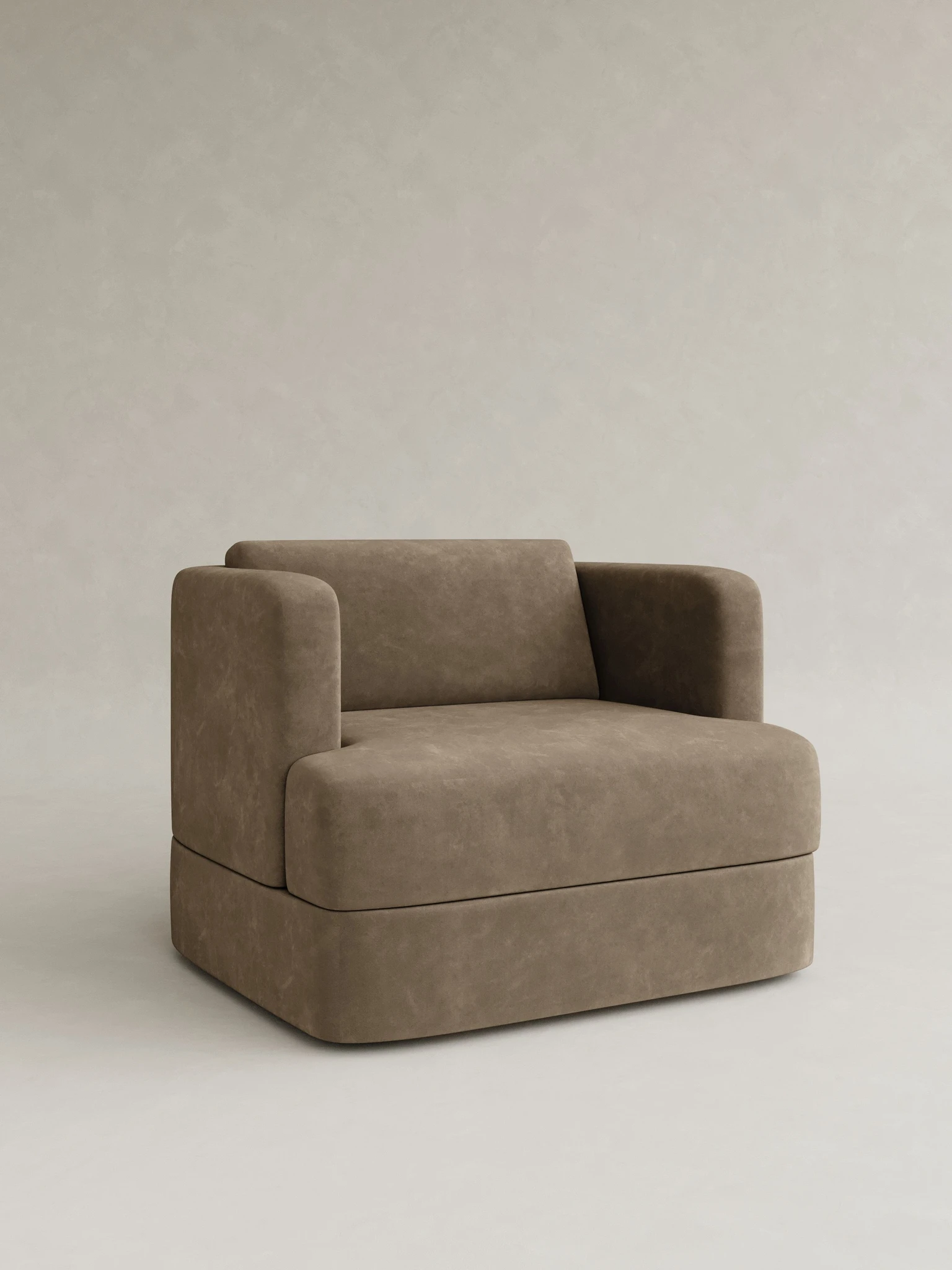 blok form modern koltuk geniş oturum özel ölçü, minimal tekli koltuk sipariş mobilya, ısmarlama mobilya yumuşak hatlı modern koltuk tasarım, nubuk kaplama geniş oturum koltuk sade stil, özel üretim modern koltuk minimal form