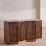 kanalli ahsap modern bufet tasarimi, pirinc detayli luxury sideboard, ozel uretim modern bufet dolabi, mimari cepheli ahsap bufet tasarimi, modern luxury yemek odasi bufesi