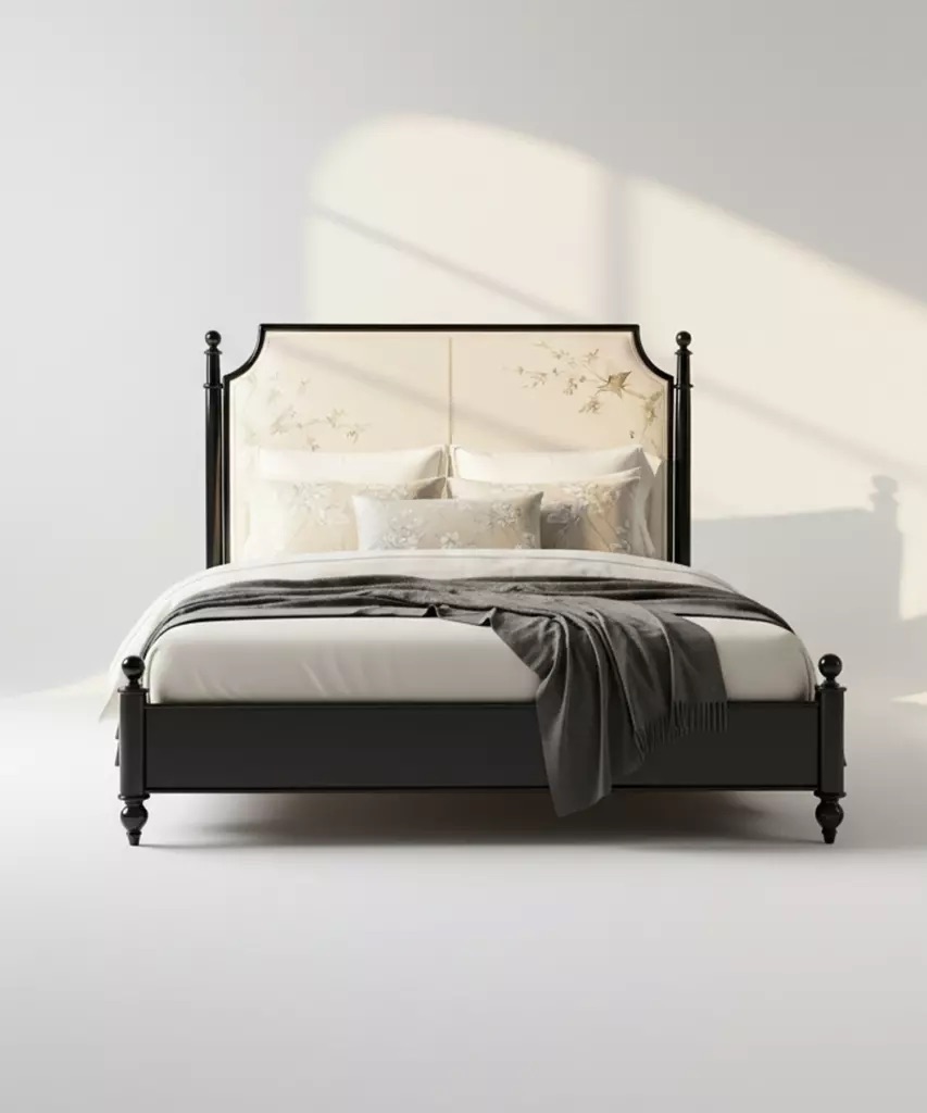 nakisli baslikli klasik karyola tasarimi, metal dikmeli modern classic bed, ozel uretim metal yatak tasarimi, klasik modern yatak odasi karyolasi, ferforje detayli modern karyola