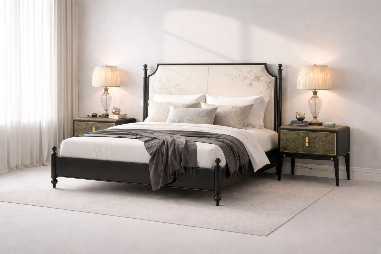 nakisli baslikli klasik karyola tasarimi, metal dikmeli modern classic bed, ozel uretim metal yatak tasarimi, klasik modern yatak odasi karyolasi, ferforje detayli modern karyola