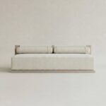 daybed masif ahşap platform, silindirik yastıklı modern koltuk, krem keten döşemeli özel ölçü kanepe, minimal lounge daybed tasarım, ısmarlama mobilya modüler sofa