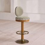 pirinç kaideli bar taburesi tasarımı, vintage stil metal bar stool, özel üretim döşemeli bar taburesi, pirinç ayaklı modern bar stool tasarımı, dekoratif kumaşlı bar taburesi