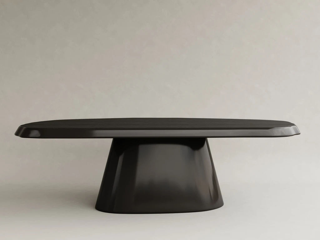 parlak lake orta sehpa organik form özel ölçü, monolitik ayaklı sehpa sipariş mobilya, ısmarlama mobilya modern lake coffee table tasarım, minimal heykelsi sehpa parlak yüzey, özel üretim sehpa organik form tasarım