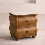 kavisli masif ahşap komodin özel üretim, iki çekmeceli komodin özel ölçü sipariş mobilya, ısmarlama mobilya modern klasik komodin tasarım, doğal ahşap komodin yumuşak form detaylı, mermer üst tablali komodin masif ahşap tasarım