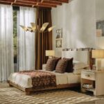 traverten tablalı masif meşe komodin, kavisli gövdeli modern bedside table, özel üretim ahşap çekmeceli komodin, traverten detaylı modern yatak odası komodini, raflı masif ahşap bedside table tasarımı