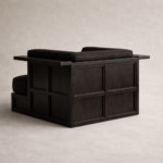 entegre yan sehpalı modern koltuk, platform govdeli ahsap lounge koltuk, ozel uretim modern lounge armchair, mimari tabanli modern koltuk tasarimi, modern interior lounge koltuk