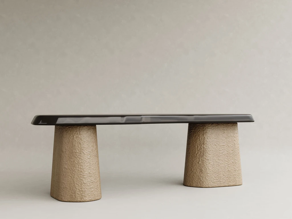 parlak lake dresuar organik form özel ölçü, dokulu ayaklı modern dresuar sipariş mobilya, ısmarlama mobilya heykelsi console tasarım, minimal lake giriş dresuarı kontrast yüzey, özel üretim modern dresuar tasarım