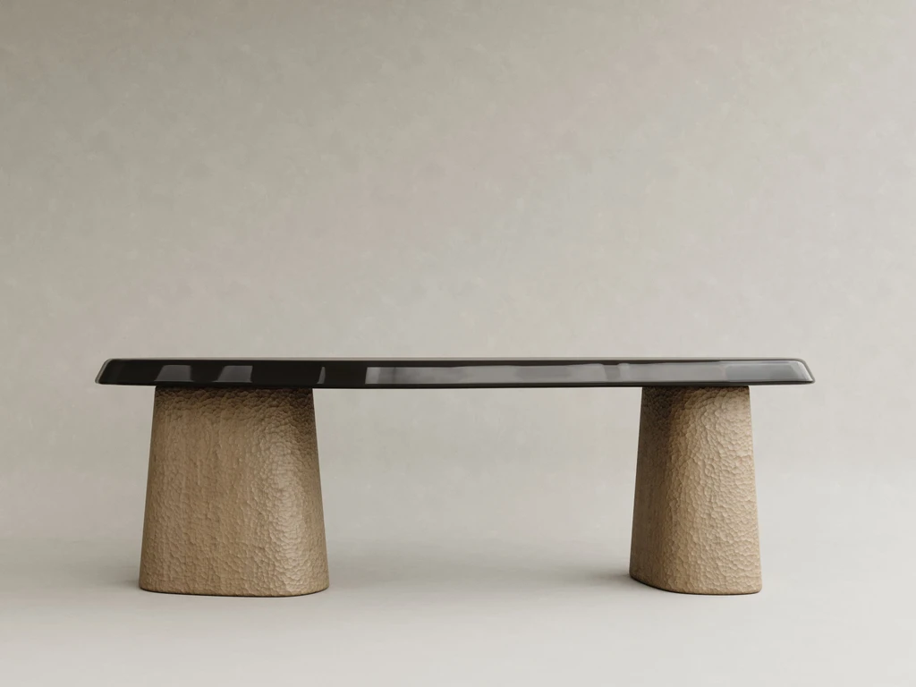 parlak lake dresuar organik form özel ölçü, dokulu ayaklı modern dresuar sipariş mobilya, ısmarlama mobilya heykelsi console tasarım, minimal lake giriş dresuarı kontrast yüzey, özel üretim modern dresuar tasarım