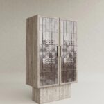 yanik ahsap vitrin bufe tasarimi, seramik panelli modern vitrin dolap, ozel uretim cam kapakli bufe, shou sugi ban designer vitrin modeli, statement modern depolama mobilyasi