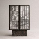 yanik ahsap vitrin bufe tasarimi, seramik panelli modern vitrin dolap, ozel uretim cam kapakli bufe, shou sugi ban designer vitrin modeli, statement modern depolama mobilyasi