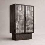 yanik ahsap vitrin bufe tasarimi, seramik panelli modern vitrin dolap, ozel uretim cam kapakli bufe, shou sugi ban designer vitrin modeli, statement modern depolama mobilyasi