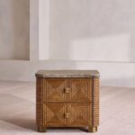 geometrik oyma ahsap komodin tasarimi, mermer tablalı modern bedside table, ozel uretim ahsap komodin tasarimi, pirinc ayakli luxury komodin, mimari desenli modern komodin